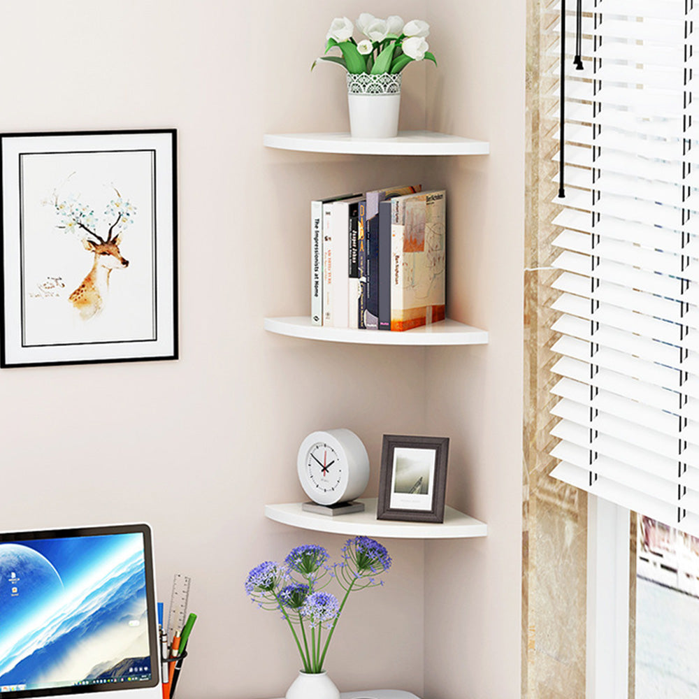 Floating Corner Shelf Set for Wall Storage-White