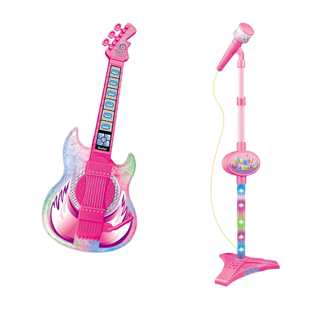 2 in 1 Guitar Microphone Toy with Color Lights for Ages 4 Plus - Pink