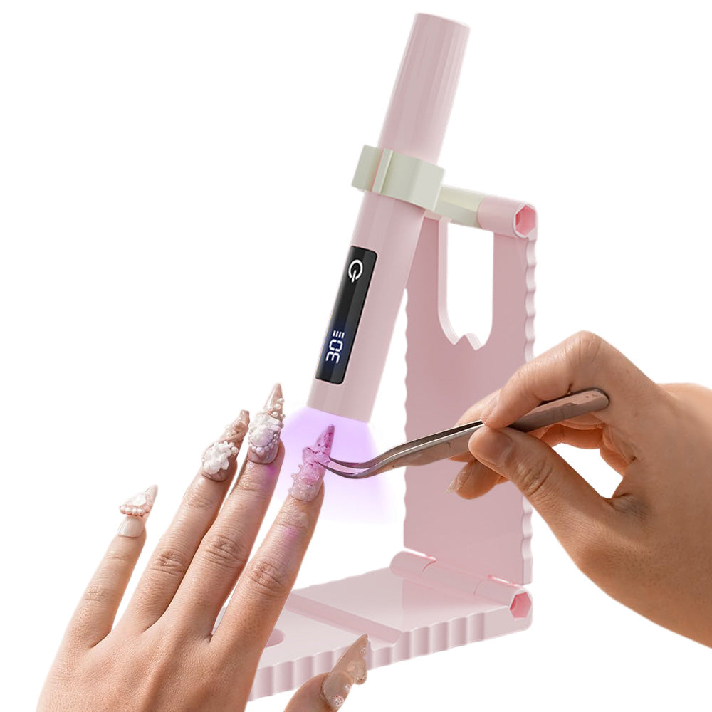 Handheld UV Light for Gel Nails with Stand Mini Portable Cordless Nail Lamp with LCD Display Pink