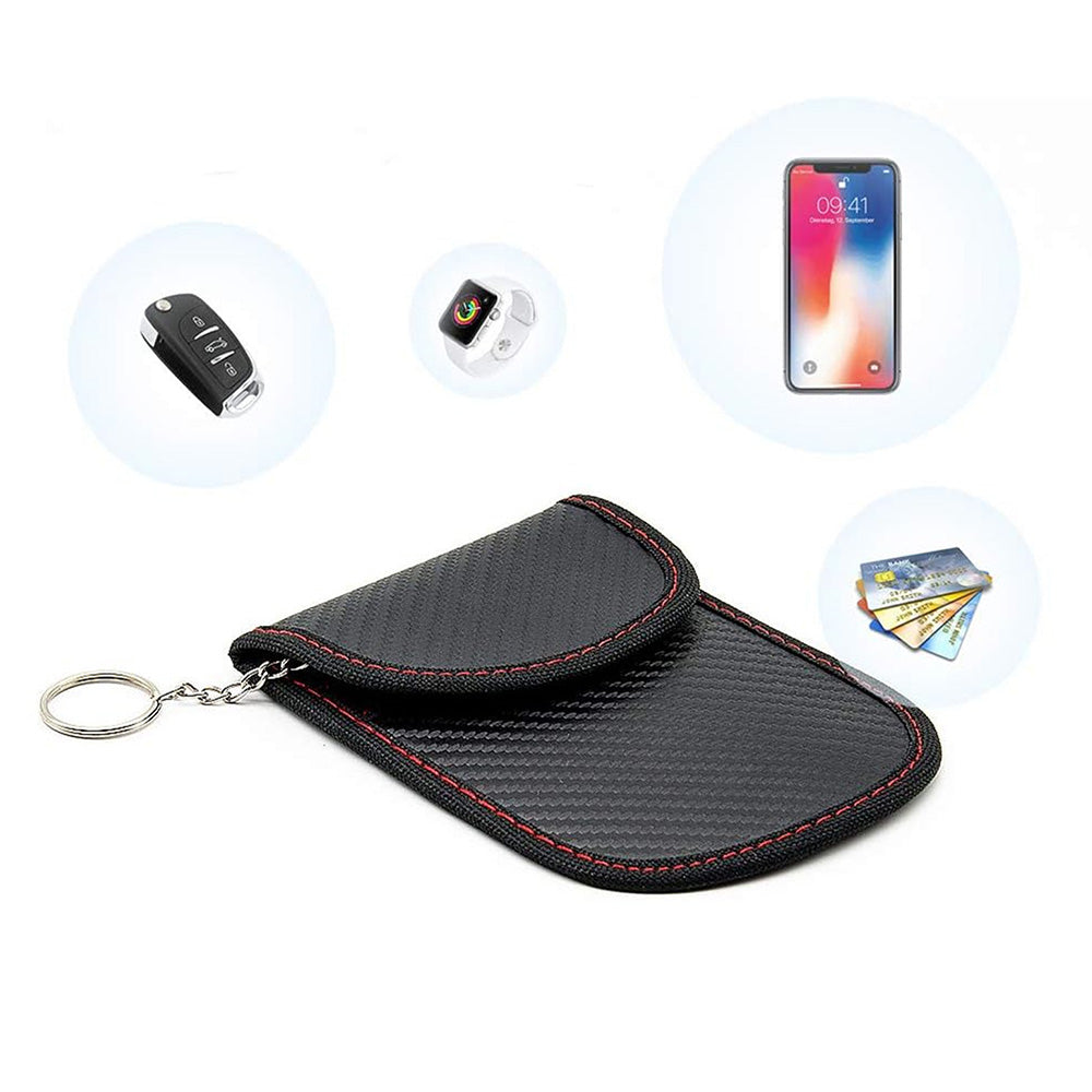 Carbon Fiber RFID signal shielded Car Key Signal signal shielded Case & Anti-Theft Pouch Set