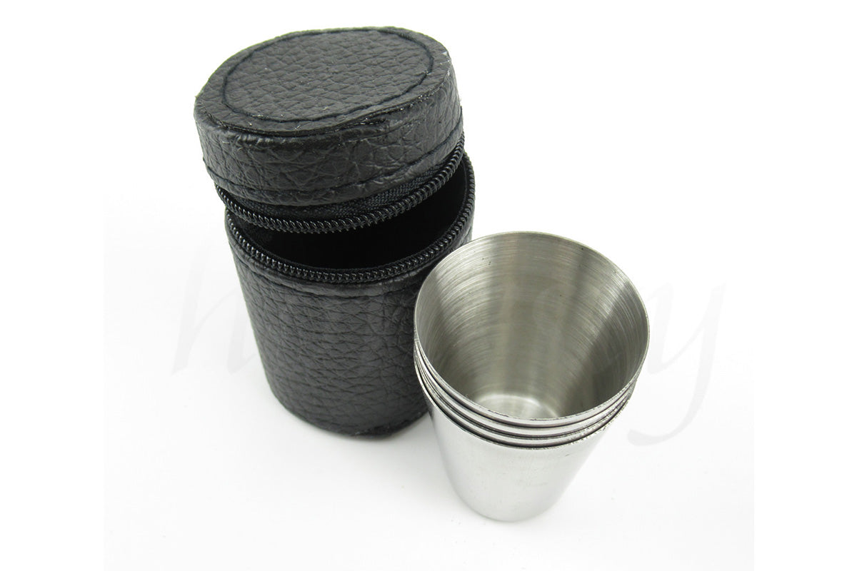 4 Pieces 30ml Stainless Steel Shot Cup Set with PU Carry Pouch