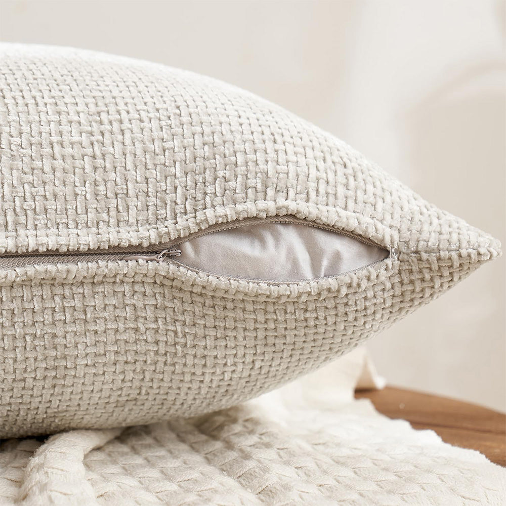 2 Pack Chenille Knit Throw Pillow Covers for Couch Bed -Beige