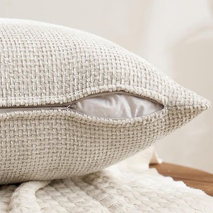 2 Pack Chenille Knit Throw Pillow Covers for Couch Bed -Beige