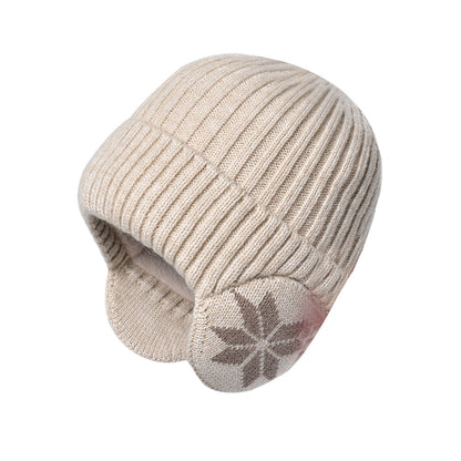 Unisex Winter Knit Earflap Beanie Hat Warm Ear Flap Hat with Knit Brimmed Ski Cap Beige