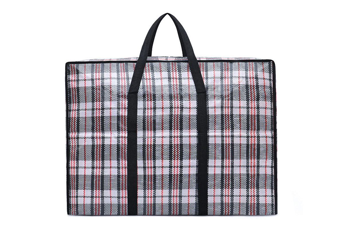 Stripe Bag Packing Storage Strip Zip Shopping Travel Check House Moving Bag-Black