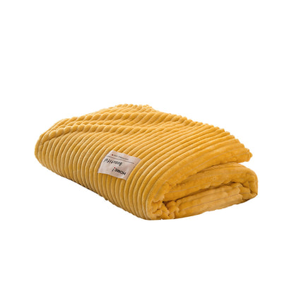 Solid Soft Stripe Pattern Throw Blanket Nap Blanket Sofa Bedding Blanket for All Season Yellow