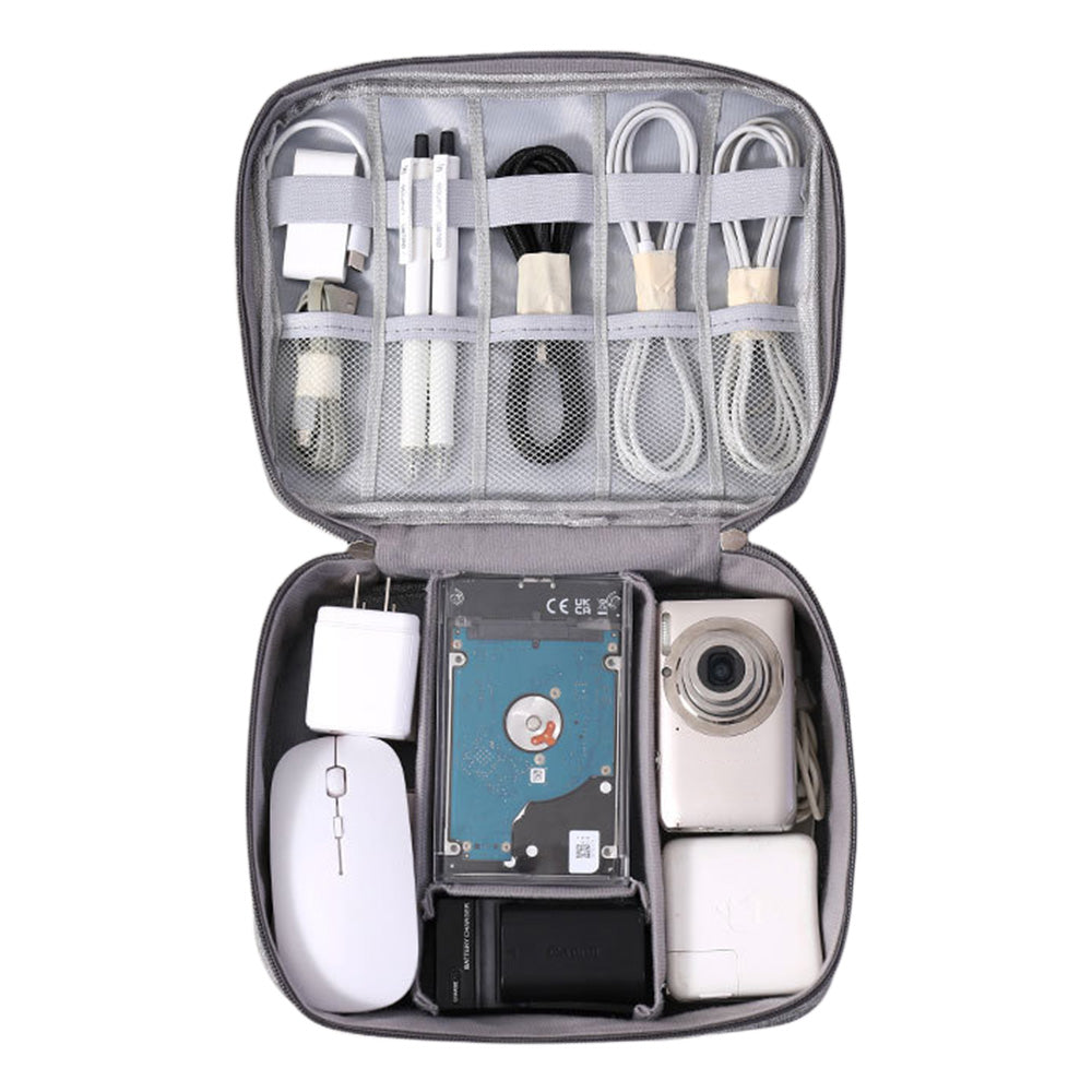 Large Digital Electronics Travel Organizer Bag with Adjustable Dividers - Grey