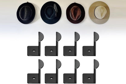 8Pcs Hat Hooks for Wall Cowboy Hat Rack Organizer for Baseball Caps -Black