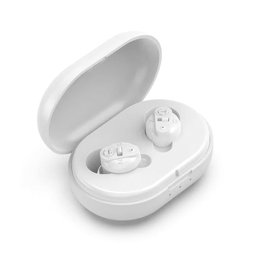 Wireless Hearing Amplifier Rechargeable Hearing Aids with Portable Charging Case Sound Enhancement for Hearing Loss White