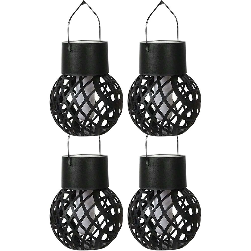 4 Pcs Solar Lantern Lights Hanging Flickering Flame Lights Outdoor  Garden Yard Festival Decor