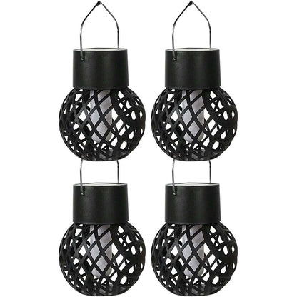4 Pcs Solar Lantern Lights Hanging Flickering Flame Lights Outdoor  Garden Yard Festival Decor