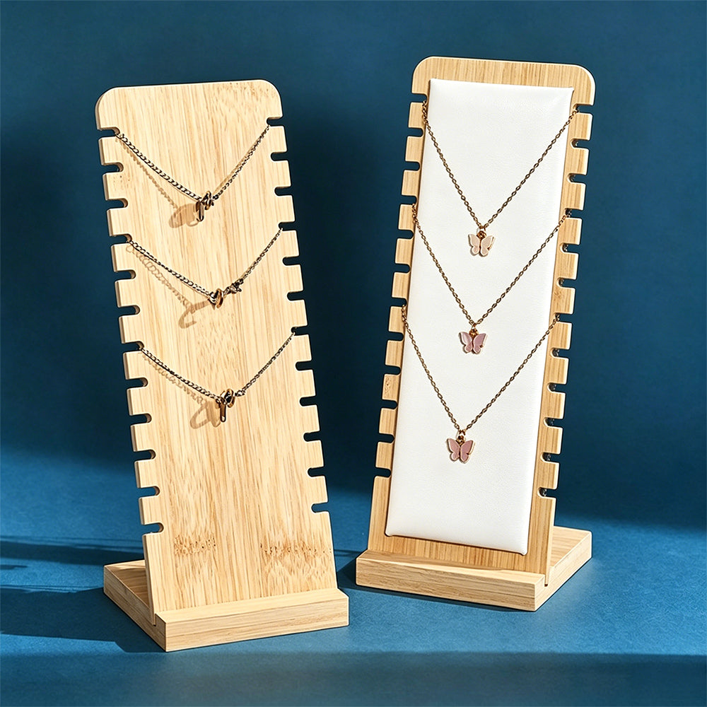Bamboo Necklace Display Stand for Vendor-White Leather