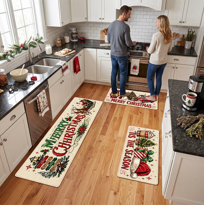 3 Piece Christmas Kitchen Floor Mat Set - Carriage