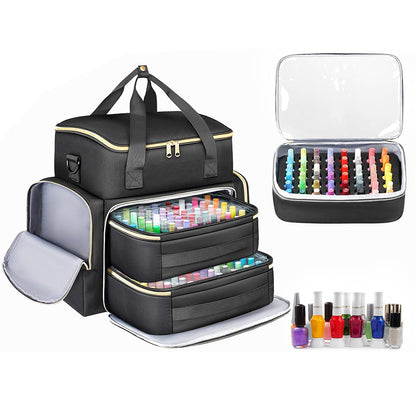 Double Layer Portable Nail Polish Organizer Bag with Removable Pouches-Black