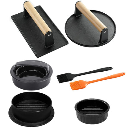 Smash Burger Press Kit With Stuffed Mold And Cast Iron Burger Press And Sauce Brush