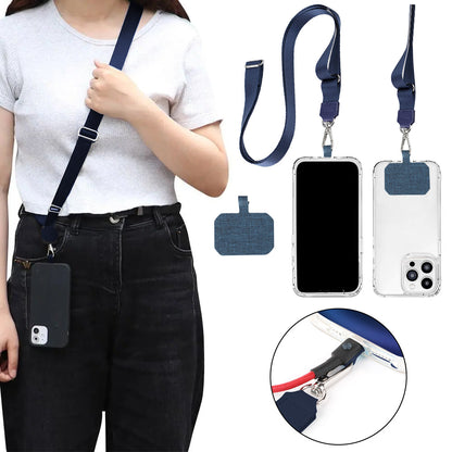 Anti-lost Mobile Phone Lanyard Set Universal  Crossbody Hanging Strap Rope Dark Blue