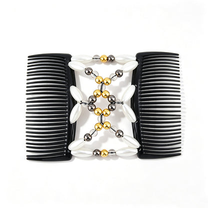 3 Pack Beaded Hair Comb Double Row Elastic Clip Hair Accessories