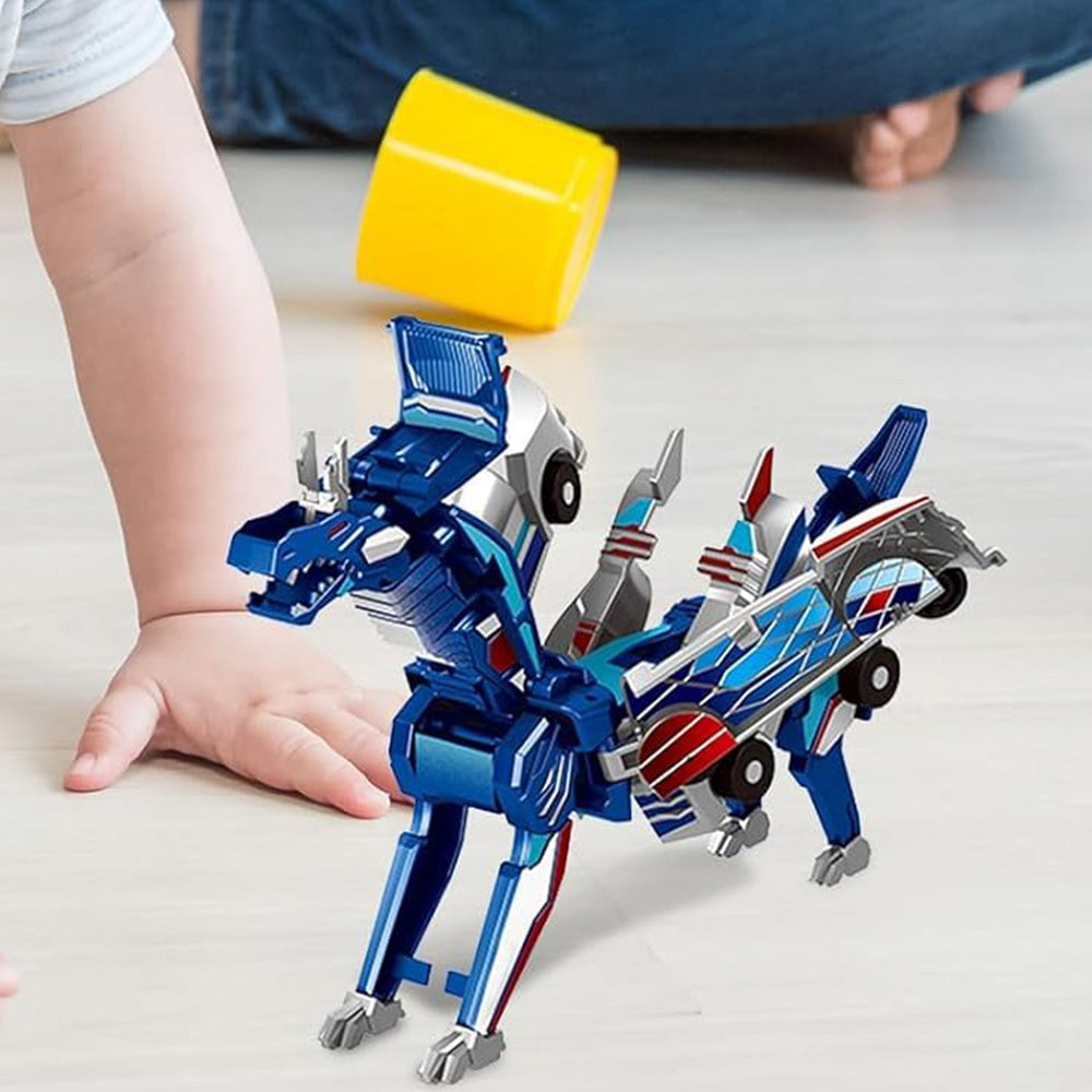 Collision Dinosaur Car Toy Magnetized Vehicles Transform into Dinosaurs for Kids Blue