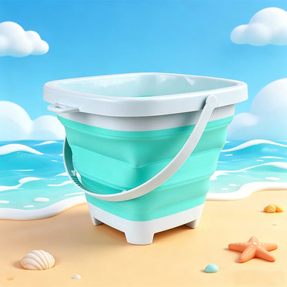 17 Piece Set Beach Toy Set with Foldable Sand Bucket- Green