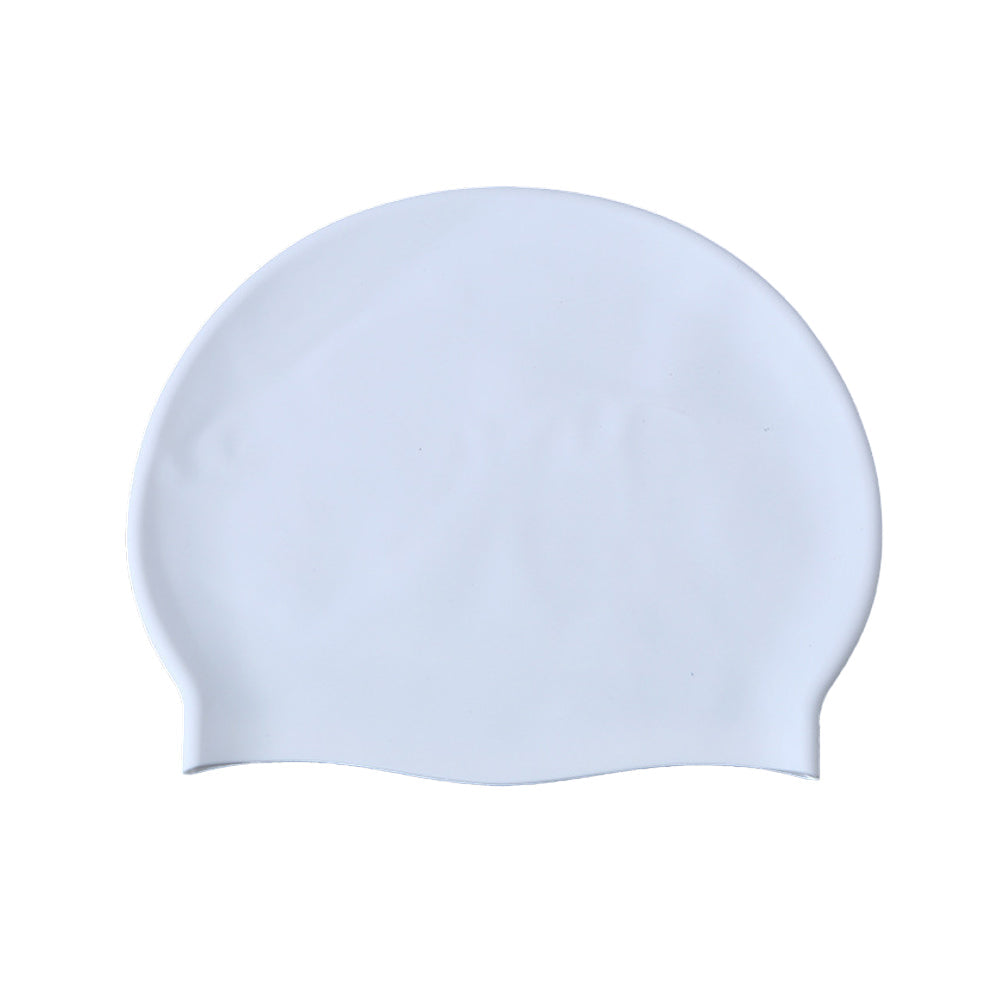 Elastic Silicone Swimming Cap Solid Color Water-resistant Ear Protection Hat White