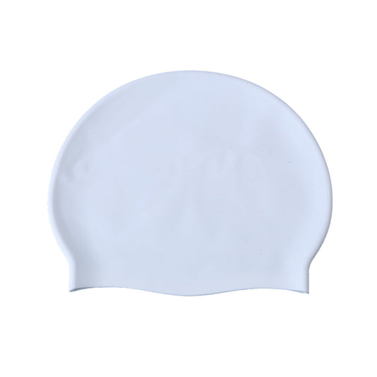 Elastic Silicone Swimming Cap Solid Color Water-resistant Ear Protection Hat White