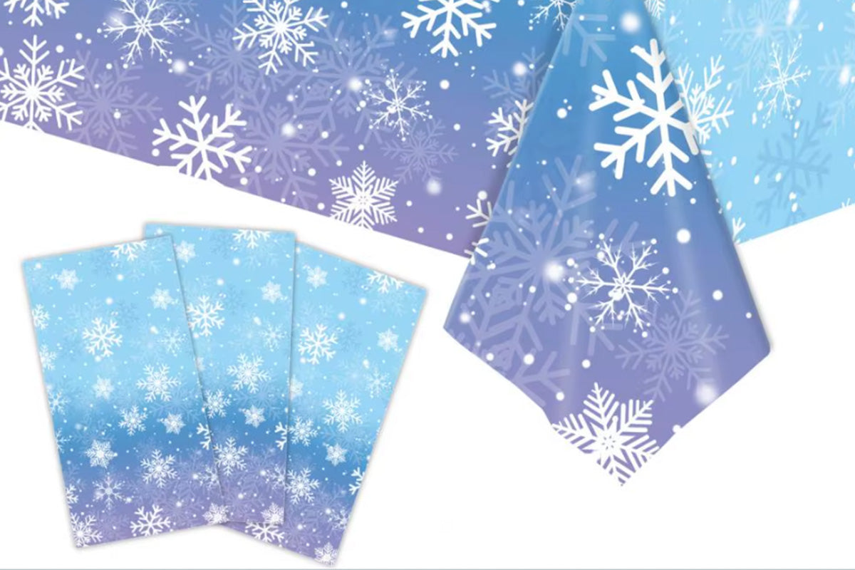 3Pcs Snowflake Tablecloth Blue and Purple Winter Wonderland Disposable Table Cover
