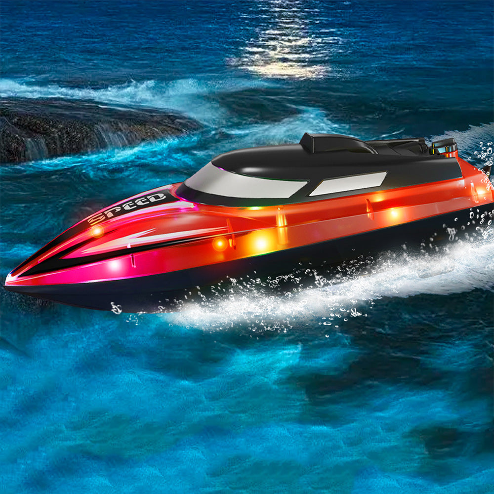 Transparent LED Dual Motor Remote Control Speedboat with 2.4G Radio - Red
