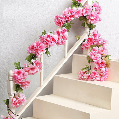 4PCS Sakura Vine Artificial Silk Hanging Garlands 2.3m for Wedding & Home Decoration Rose Red