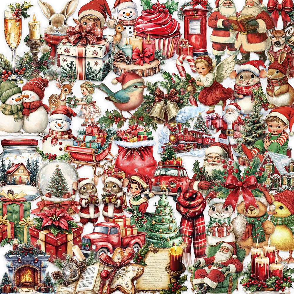 50 Pack Vintage Waterproof PET Christmas Stickers for DIY Crafts
