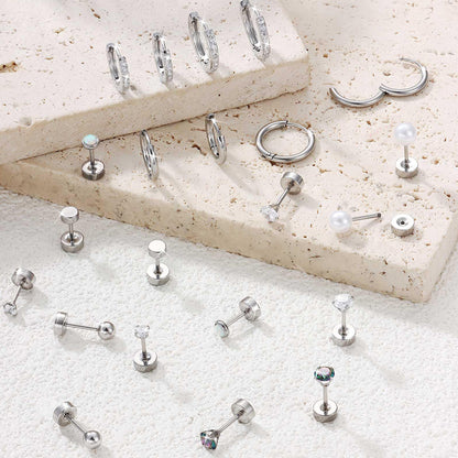 11Pairs Hypoallergenic Stud Hoop Earrings for Women Trendy Silver Hoops Cartilage Earring Stacks Set