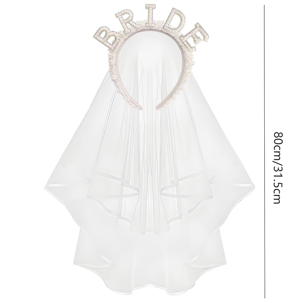 Bride Accessory with Veil Sash and Headband for Bachelorette Party -Iridescent
