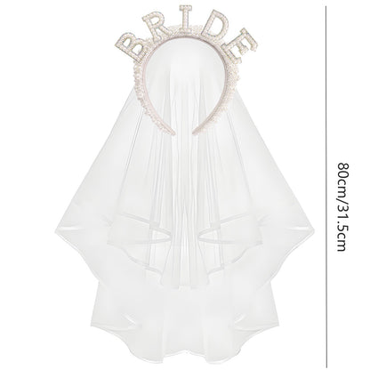 Bride Accessory with Veil Sash and Headband for Bachelorette Party -Iridescent