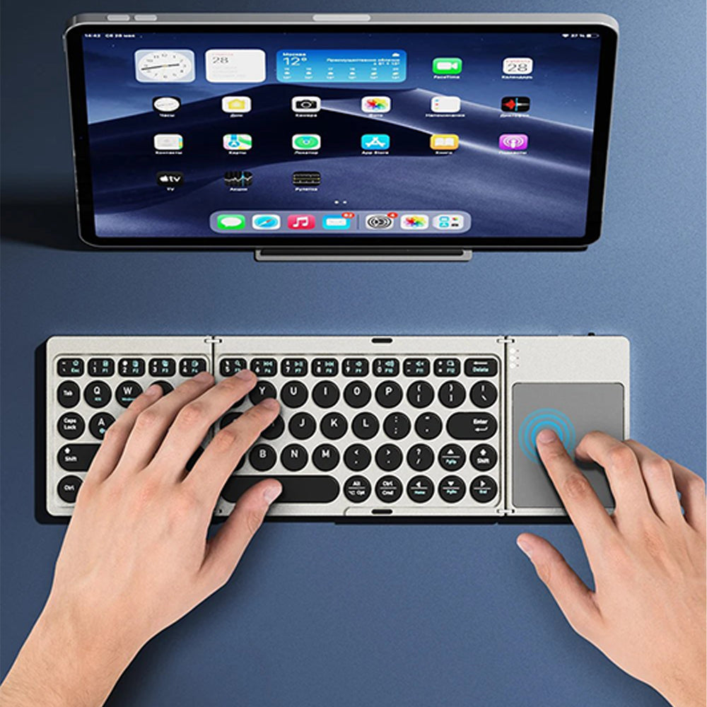 Tri Fold Bluetooth Keyboard with Touchpad Stand