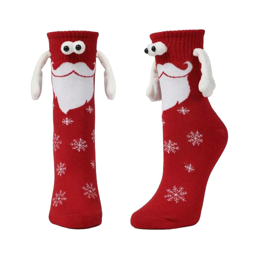 Magnetic Holding Hands Socks Christmas Novelty Socks Gifts for Friends Couples Bestie-White Bearded