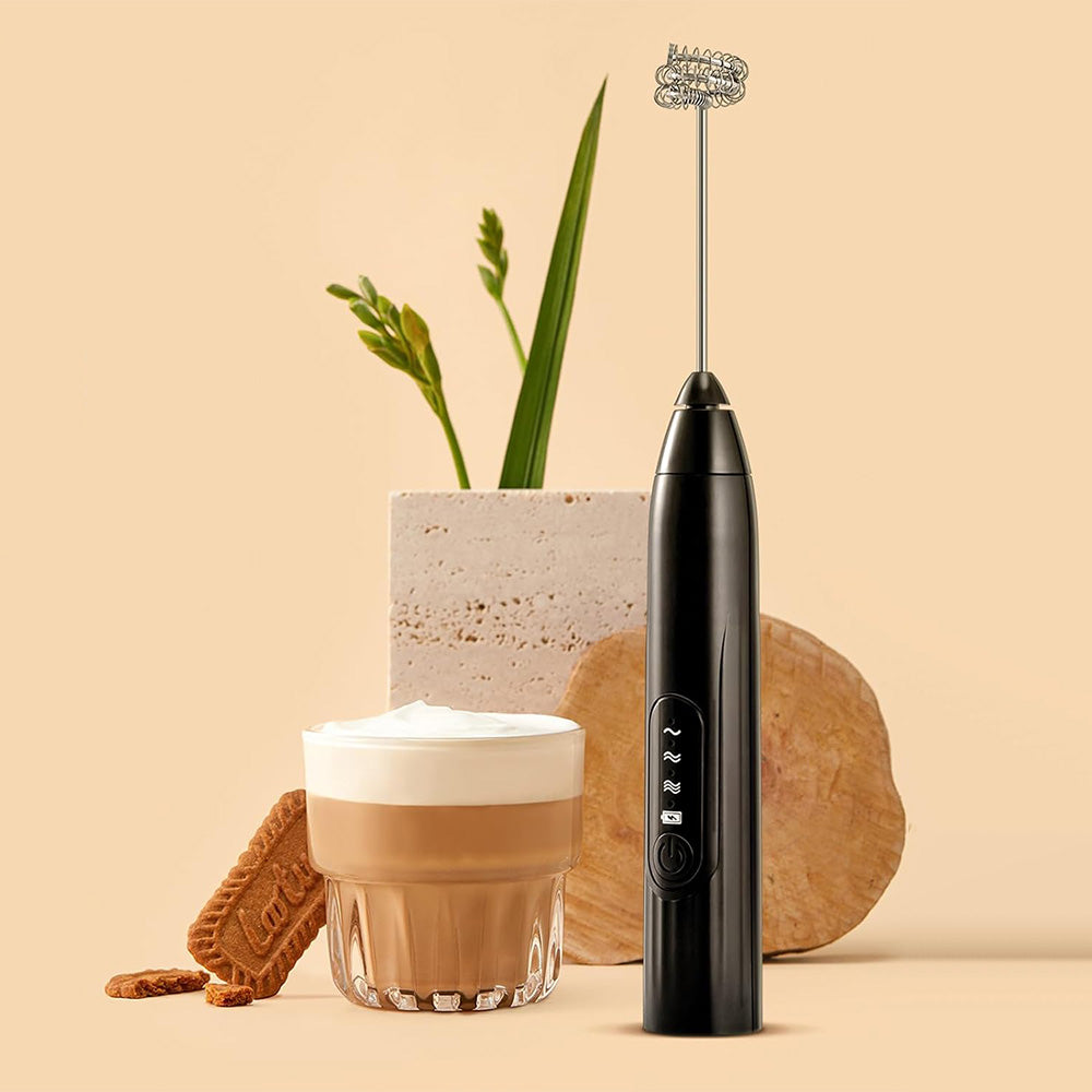 USB Charging Electric Egg Beater Milk Frother Handheld Drink Coffee Foamer-Black