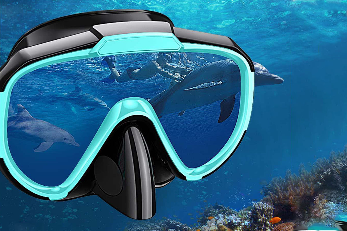Diving Mask Anti-Fog Panoramic View Snorkel Dry Top Snorkeling Gear For Adults-Black With Green