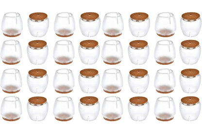 32Pcs Chair Leg Floor Protectors Silicone Soft Square Round Covers Felt Bottom Silicone Pads with Glide Pads-Round