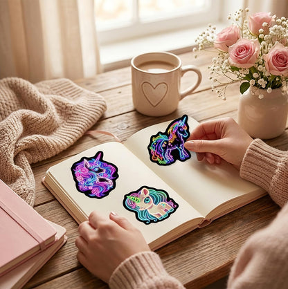 5 Sets Neon Unicorn Waterproof Stickers 50 Pieces Per Set for Water Bottles