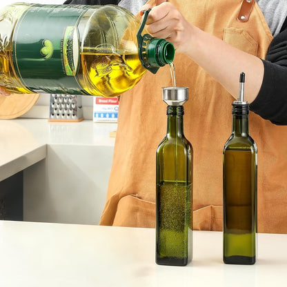 Glass Olive Oil Bottle Dispenser Oil And Vinegar Cruet With Pourers And Funnel -Green