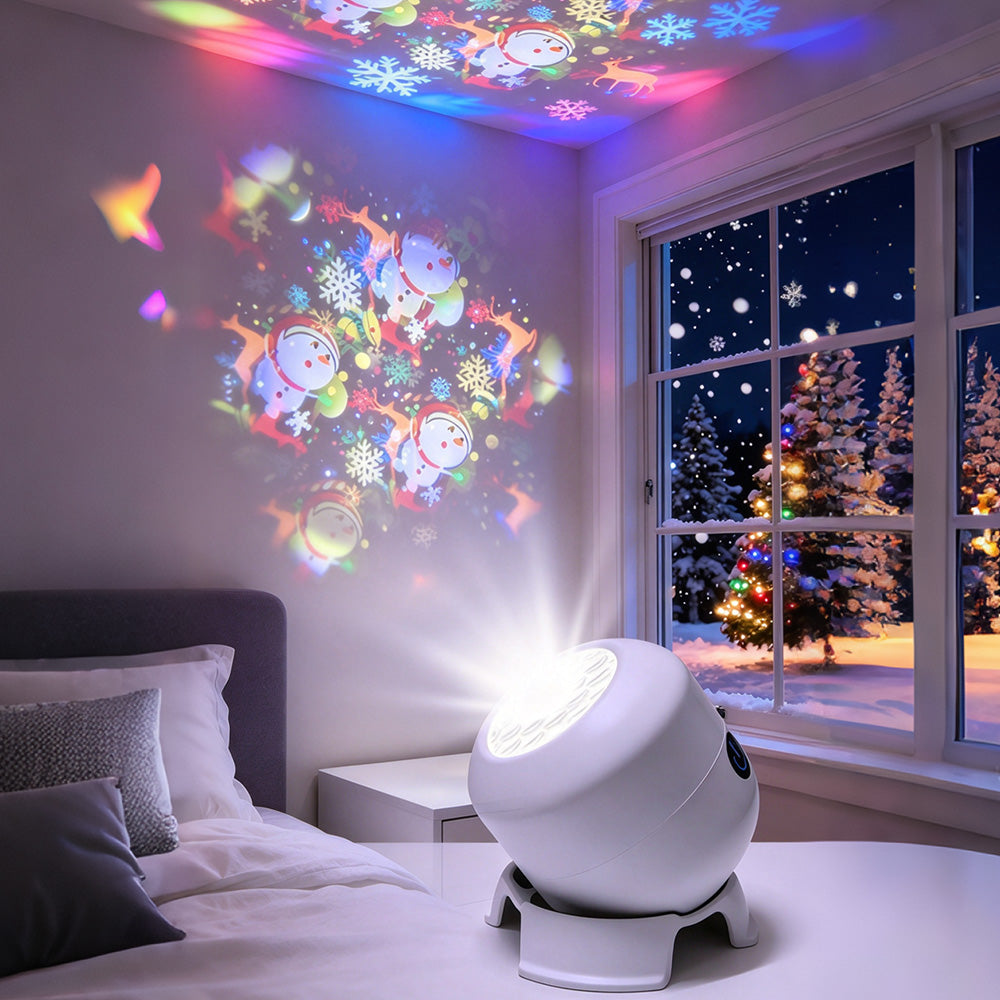 Christmas Projector Night Light USB Rotating Projection Lamp Snowman