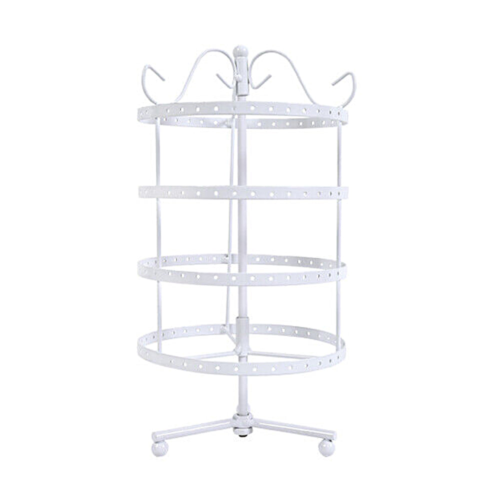 4-Tier Rotating Earring Spin Table 144 Holes Earring Organizer Display Stand White