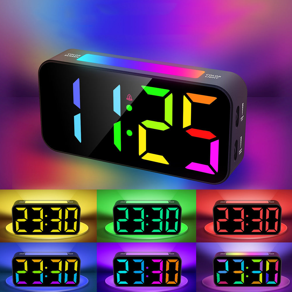 RGB LED Digital Alarm Clock with Night Light Adjustable Brightness and Volume for Heavy Sleepers