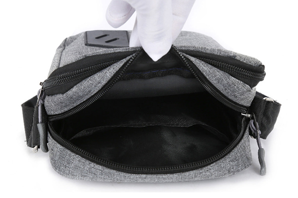 Men's Oxford Crossbody Shoulder Bag with Adjustable Strap and Multi-Pocket Messenger Design-Grey