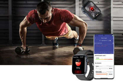 Smart Watch 1.85-Inch Fitness Watch with Heart Rate Noninvasive Blood Sugar Monitor HRV Detection Body Temperature SOS Call Activity Tracker-Black