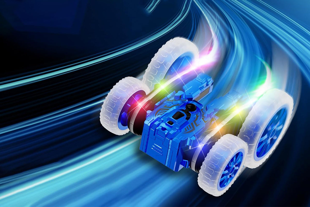 Remote Control Car 360 Degree Rotating RC Cars with Cool Spray 2.4Ghz Double Sided RC Stunt Car with Cool Lights-Blue