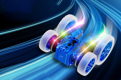 Remote Control Car 360 Degree Rotating RC Cars with Cool Spray 2.4Ghz Double Sided RC Stunt Car with Cool Lights-Blue