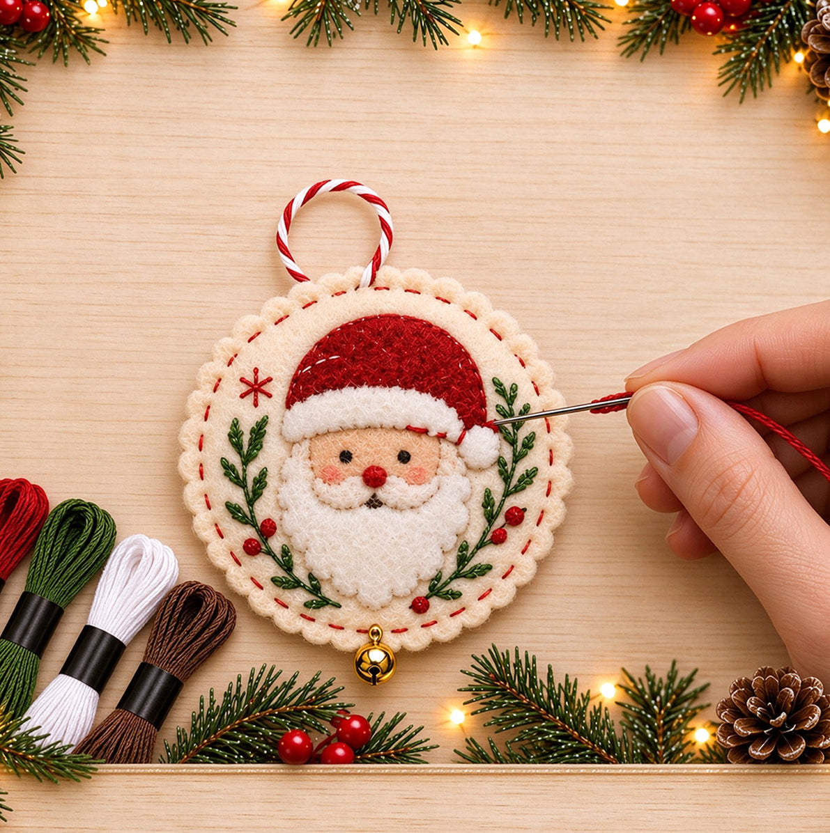 Christmas DIY Embroidery Felt Hanging Ornament Craft Kit For Adult - Santa Claus