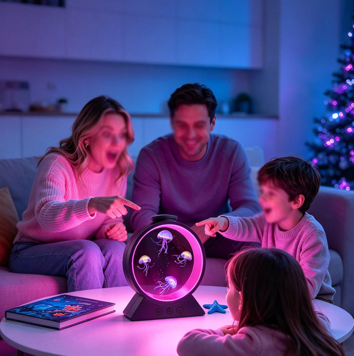 7 Color Breathing Gradient Jellyfish Lamp Mood Desk Lamp - Black