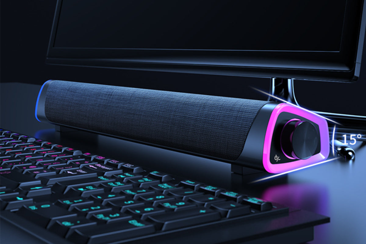 Bluetooth Computer Speakers with Colorful LED Lights for Monitor-Black