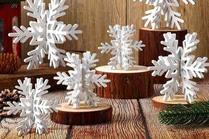 8Pcs 3D Wooden Snowflake Table Decor Christmas Wonderland Centerpiece-White